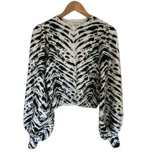 MISHA Cropped Puff Sleeved Zebra Print Knit Top Sweater Pullover  Size 4